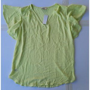 Loft womens yellow v-neck lightweight pullover short sleeve blouse size Small S